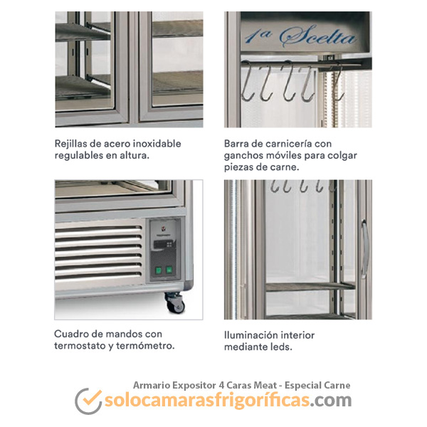 Detalles Armario Expositor Refrigeración 4 Caras MEAT- Especial Carne