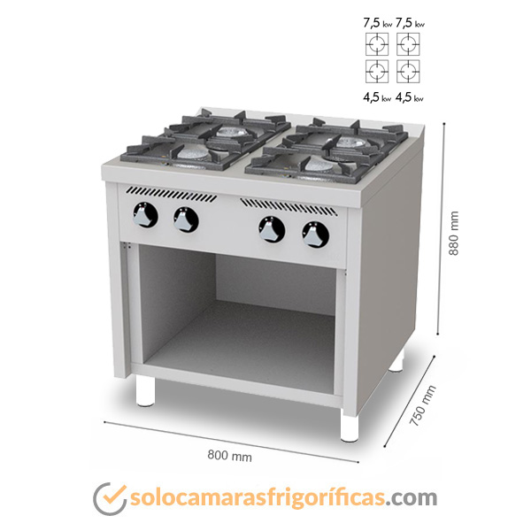 Cocina Industrial 4 FOGONES SOPORTE C4F750E FAINCA