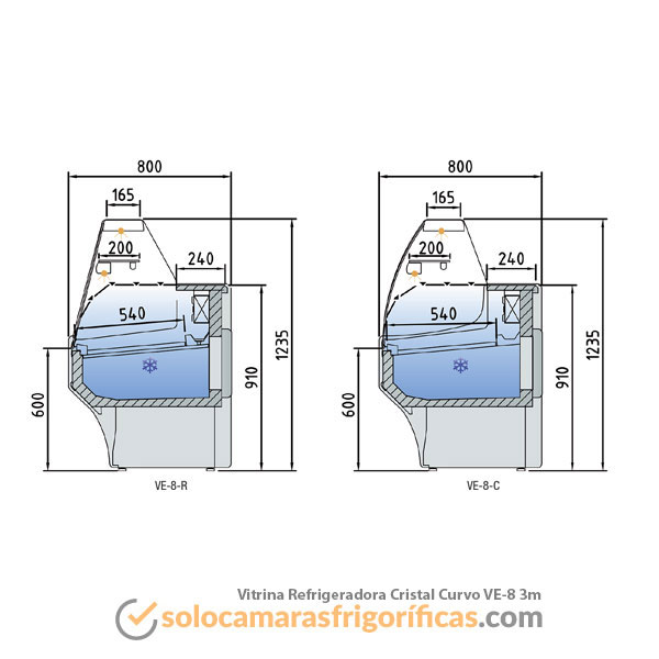 Dibujo Técnico Vitrina Expositora Refrigerada Cristal Curvo VE8 3m