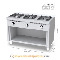 Medidas Cocina Industrial 600 ESTANTE 3 FUEGOS C3F600E FAINCA