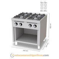 Medidas cocina Industrial 4 fogones con soporte C4F750E FAINCA